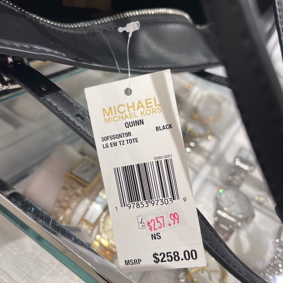 MICHAEL KORS Quinn Large EW Top Zip Metallic Signature Logo Tote Bag
Black 
NWT - Picture 11 of 16